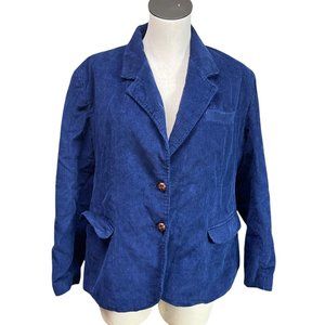 Vintage 1970s Blue Thick Corduroy Leather Button Blazer size: 24 1/2